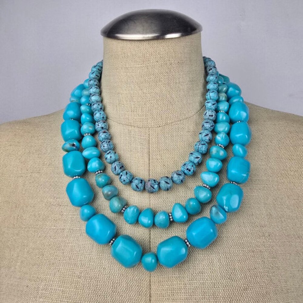 Avon Blue Beaded Faux Turquoise Layered Necklace